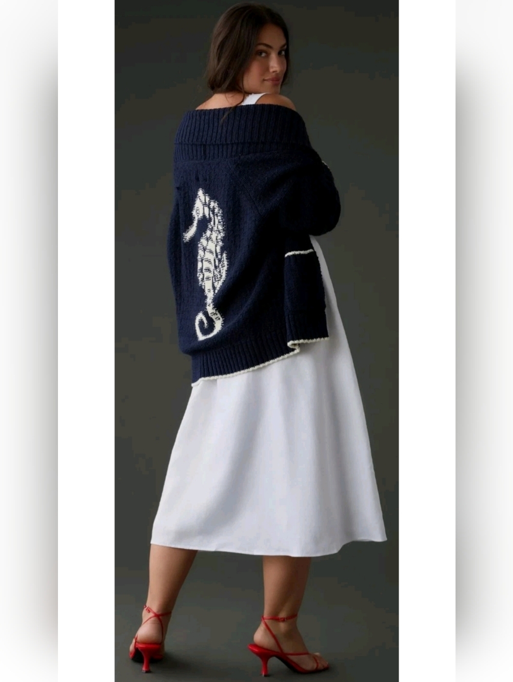 Anthropologie Maeve Seahorse Cardigan Sweater, Size M, Blue, White *NEW & RARE!* - Picture 6 of 15